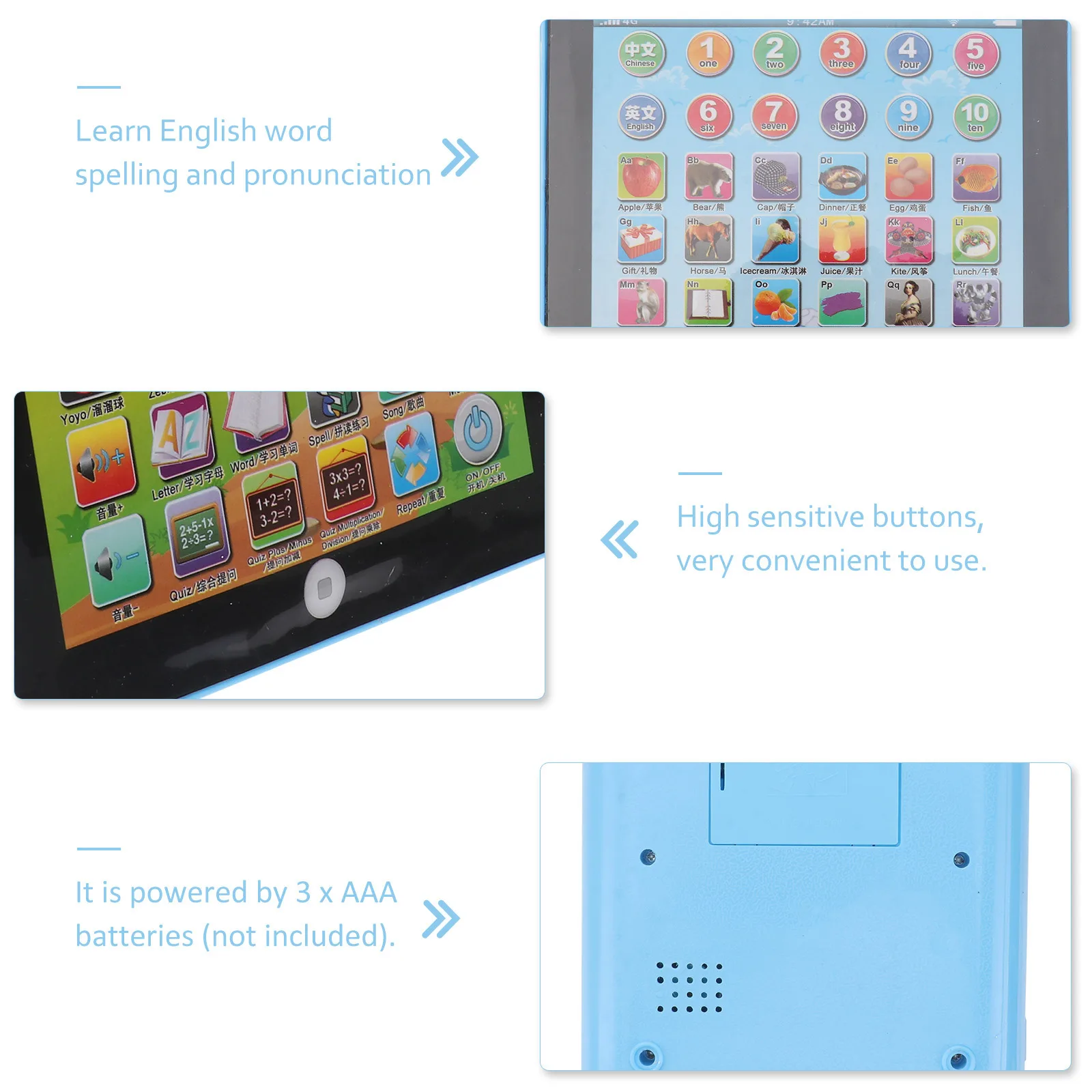 Macchina per l'apprendimento precoce rosa, ortografia inglese, pronuncia, matematica, ascolto, lettura, blocco didattico per bambini