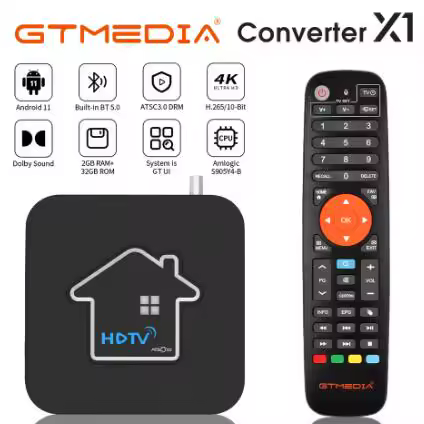 GTMEDIA HDTV Converter X1 Amlogic S905Y4-B 4K HDR Android 11.0 OS TV BOX ATSC 3.0 Smart Decoder Built-in Wifi BT 5.0 for USA MX