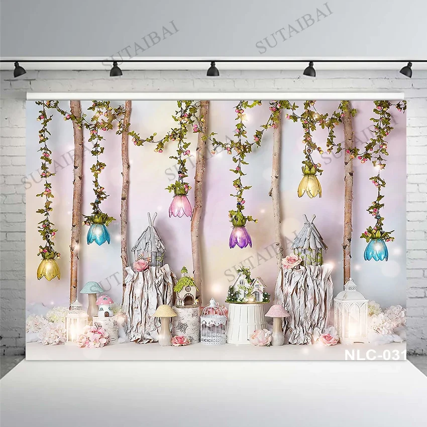 Baby Douche Achtergrond Fotografie Bos Huis Gekleurde Lichten Bloemen Decor Photocall Achtergrond Foto Achtergronden Photophone