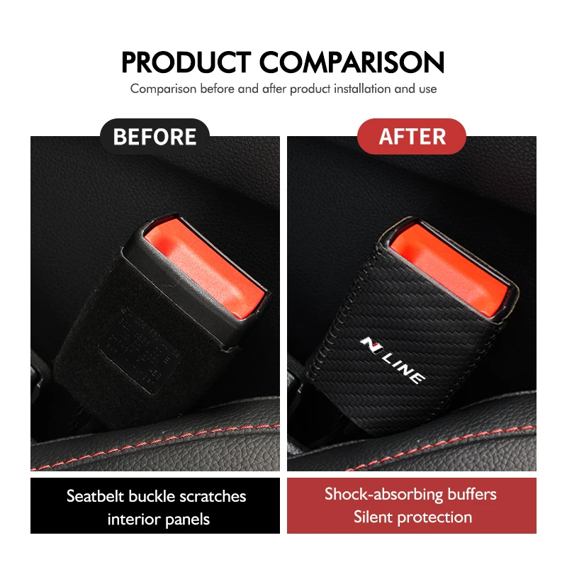 Leather Car Seat Belt Buckle Cover Protective Anti-Scratch Clip For Hyundai N Line Tuscon NX4 I20 I30 I10 Sonata Elantra view 2
