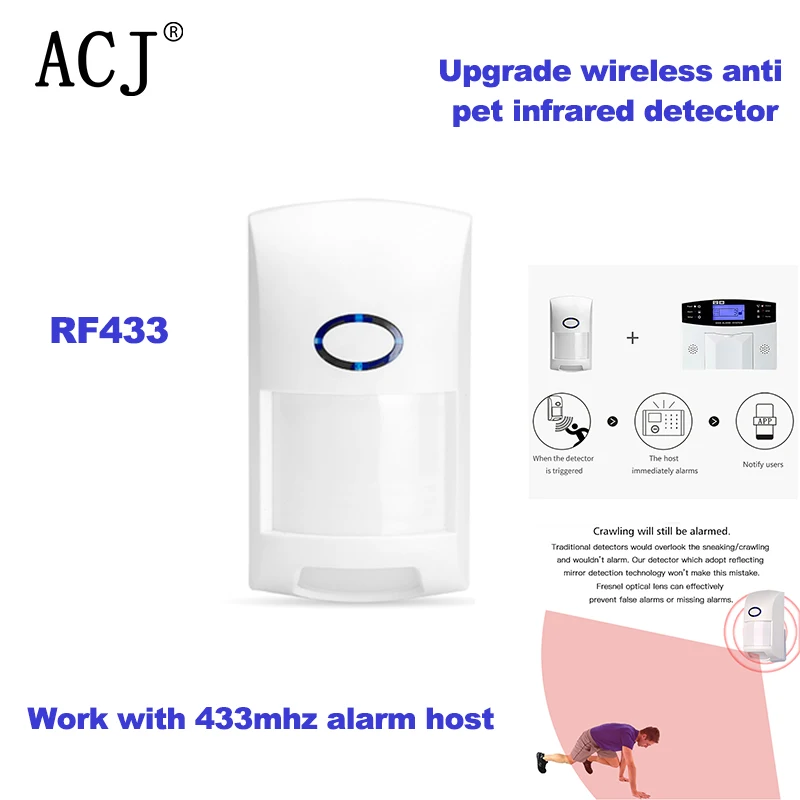 

New PIR Wireless 433MHZ Anti Pet Infrared Alarm Detector Infrared Probe Indoor Human Body Sensor For Alarm Host System