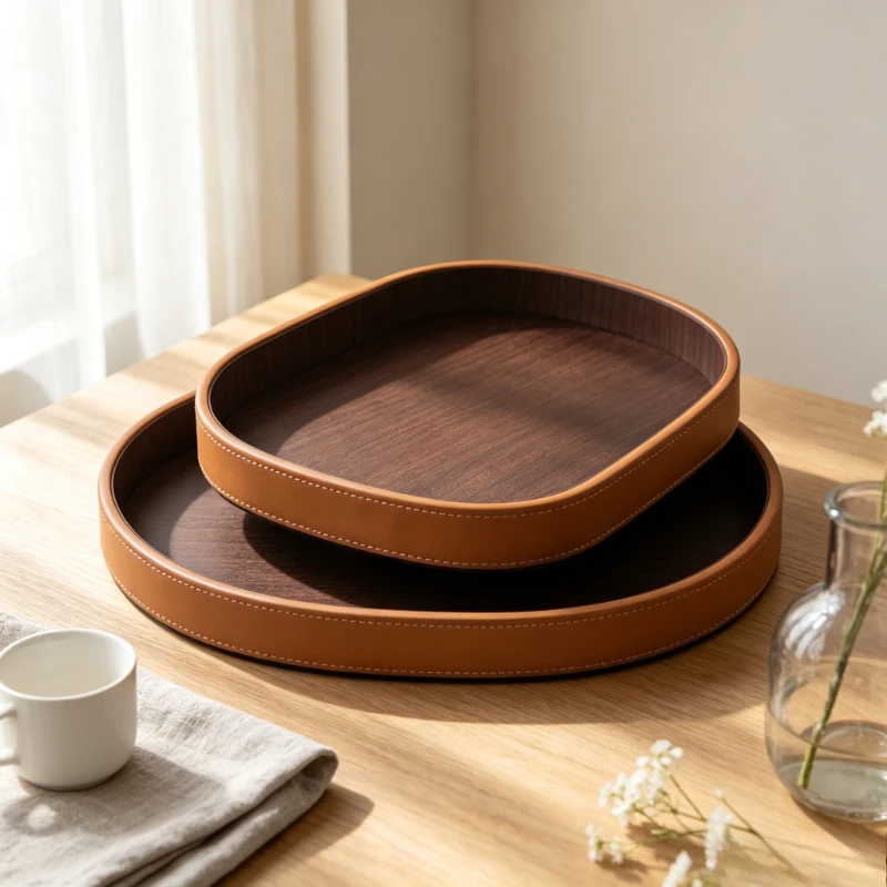 Moderne leren dienblad sierade - Vanity Home Decor recensie en prijs