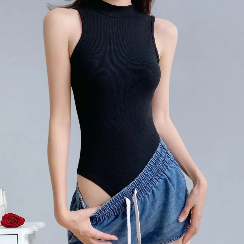 Women Bodysuit Stylish Women's Turtleneck Bodysuit Slim Fit One-piece Romper Solid Color Bottoming Shirt for Summer Fashion