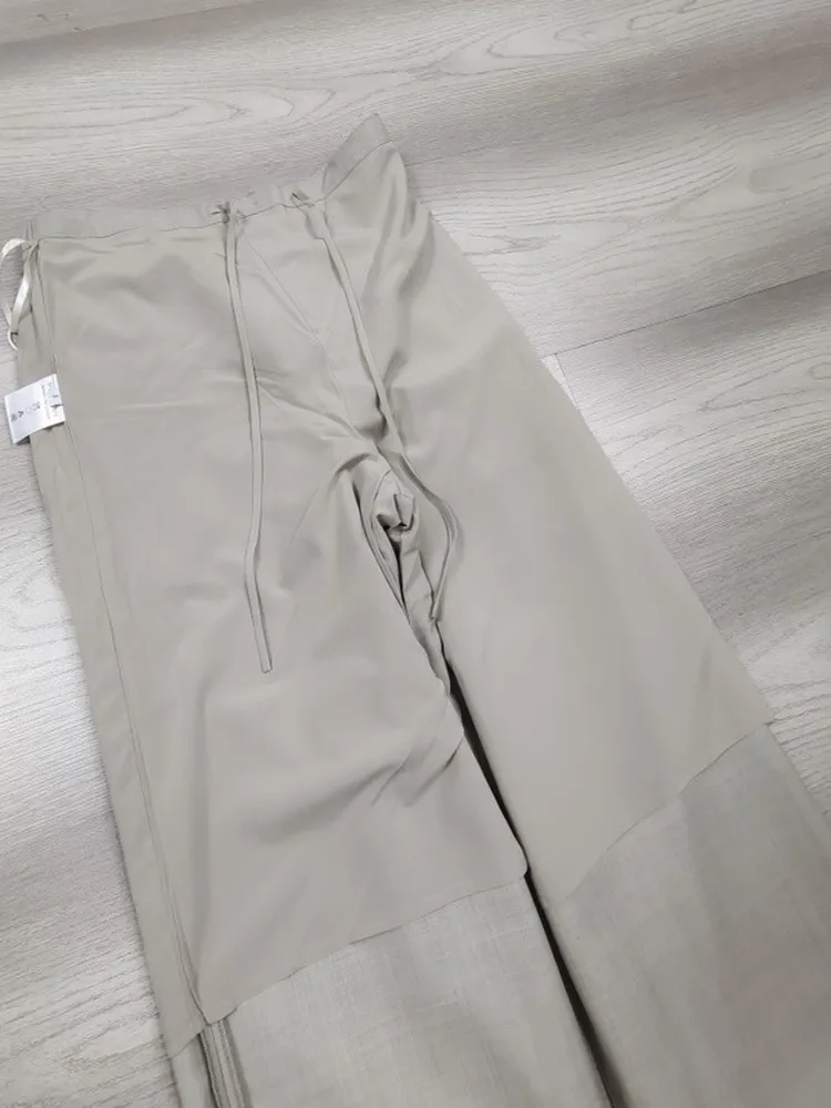 Autunno nuovi pantaloni da abito in misto lana da donna allentati modello diagonale ad alta densità busin casual gamba dritta a vita media pantaloni lunghi...