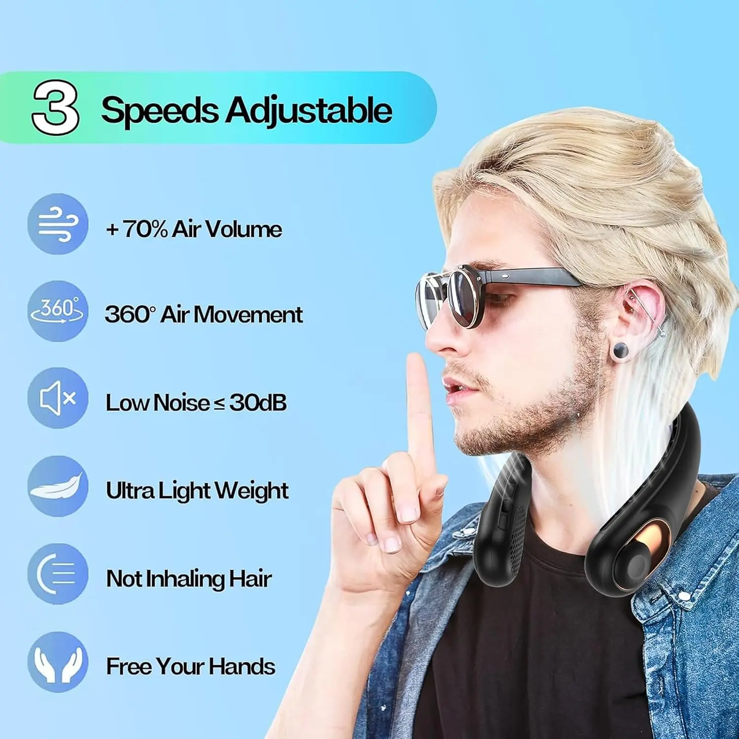 2026 New UpgradeKIDEE Neck Fan, Portable Bladeless Neck Fans, Upgrade 360° Airflow, Super Quiet, 3 Speeds, 4000mAh