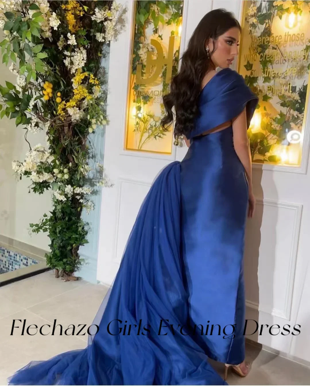 Flechazo Royal Blue Prom Dresses One Shoulder Beads Sexy Cut-out Slit Formal Party Dress Ball Gown For Women 2024 robe de soiree