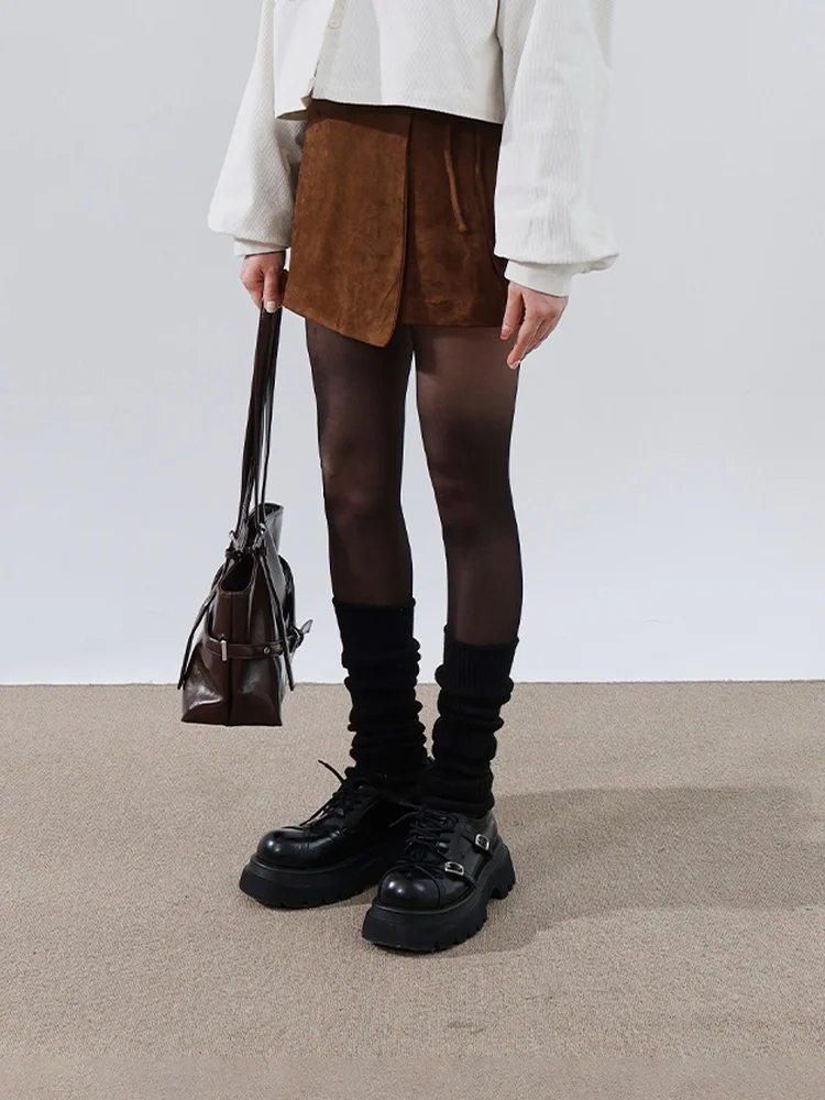 

Новинка Queenop: Женская замшевая юбка А-силуэта с асимметричным кроем и завязками по бокам, повседневная, с высокой талией, для осени и зимы