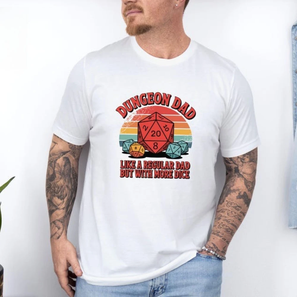 Dungeon Dad Shirt Funny Dungeons and Dragons T-Shirt Dice Dad Tee Father's Day Gamer Gift Tops Board Game Night Men T-Shirt