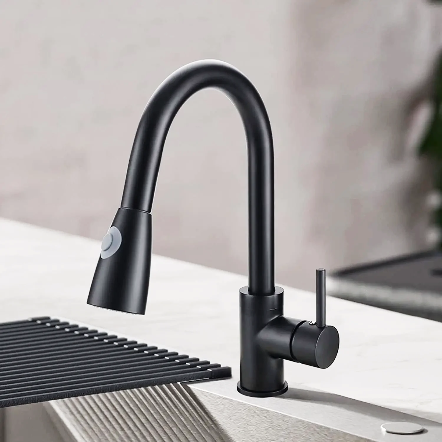 

Viladepot Kitchen Faucet Single Handle Matte Spray Black Pull Out Sink Faucets Farmhouse Laundry Utility Bar Sink