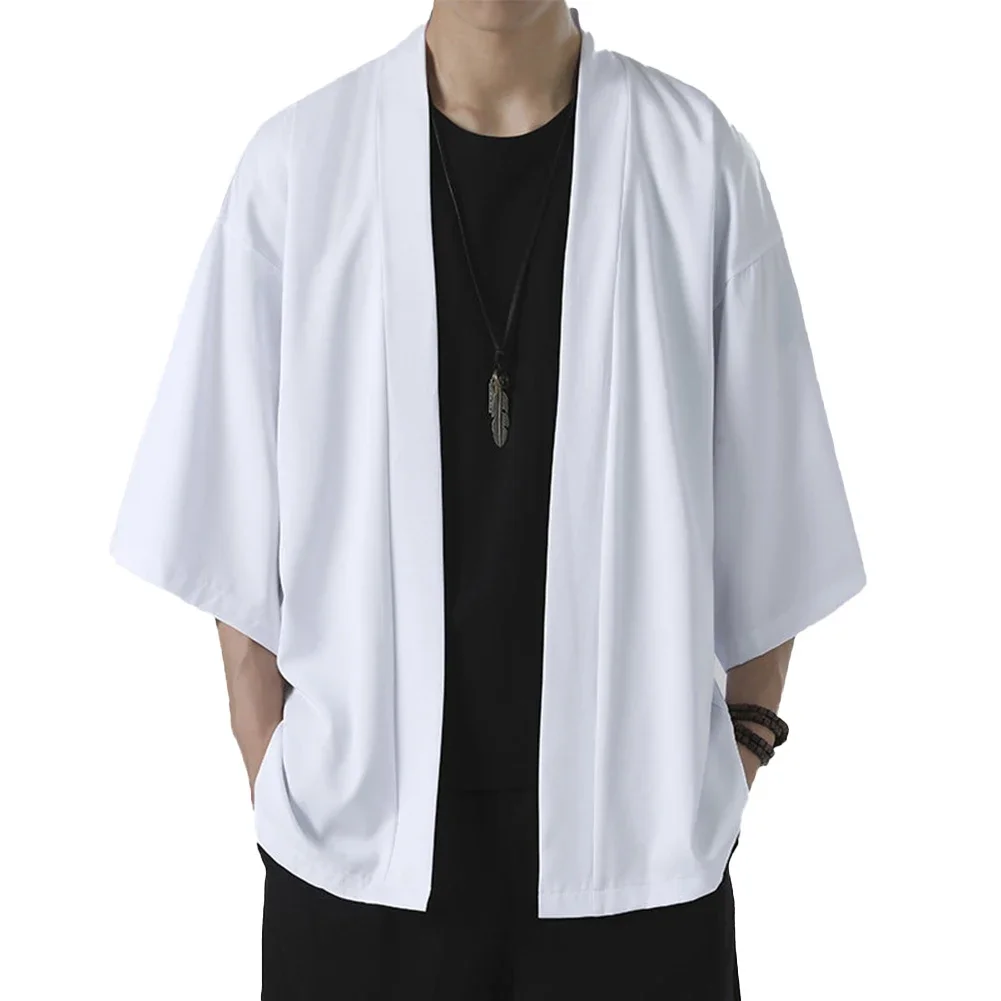 

Jacket Shirt Solid Color Spring Summer Top Cardigan Open Front Outerwear Robe Short Sleeve 3 4 Sleeve Japanese