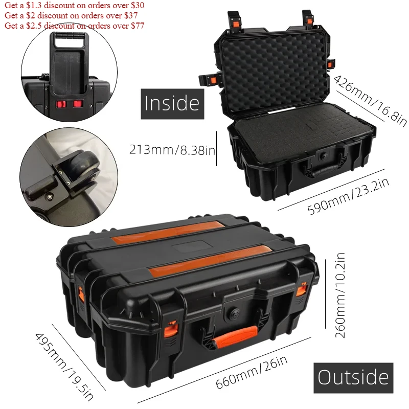 Professional Tool Box On Wheels Large Capacity Rolling Tool Case Waterproof Hard Case Shockproof Equipment Storage Organizer