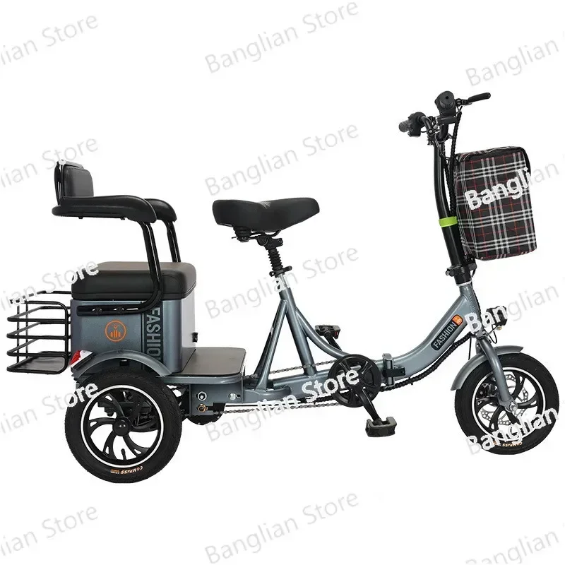Small electric tricycle powered by human foot and electric pedal, convenient for adults to pick up and drop off at home view 3