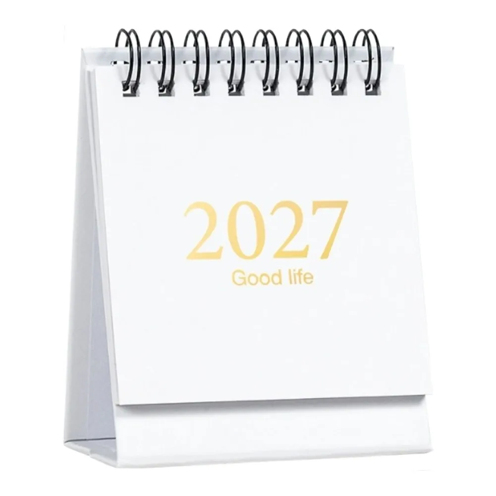 Desk Calendar 2026-2027 Twin Wire Bound Monthly Organizer for Home Office 10.2x5.7x7.6cm 250gsm Paper Standing Design