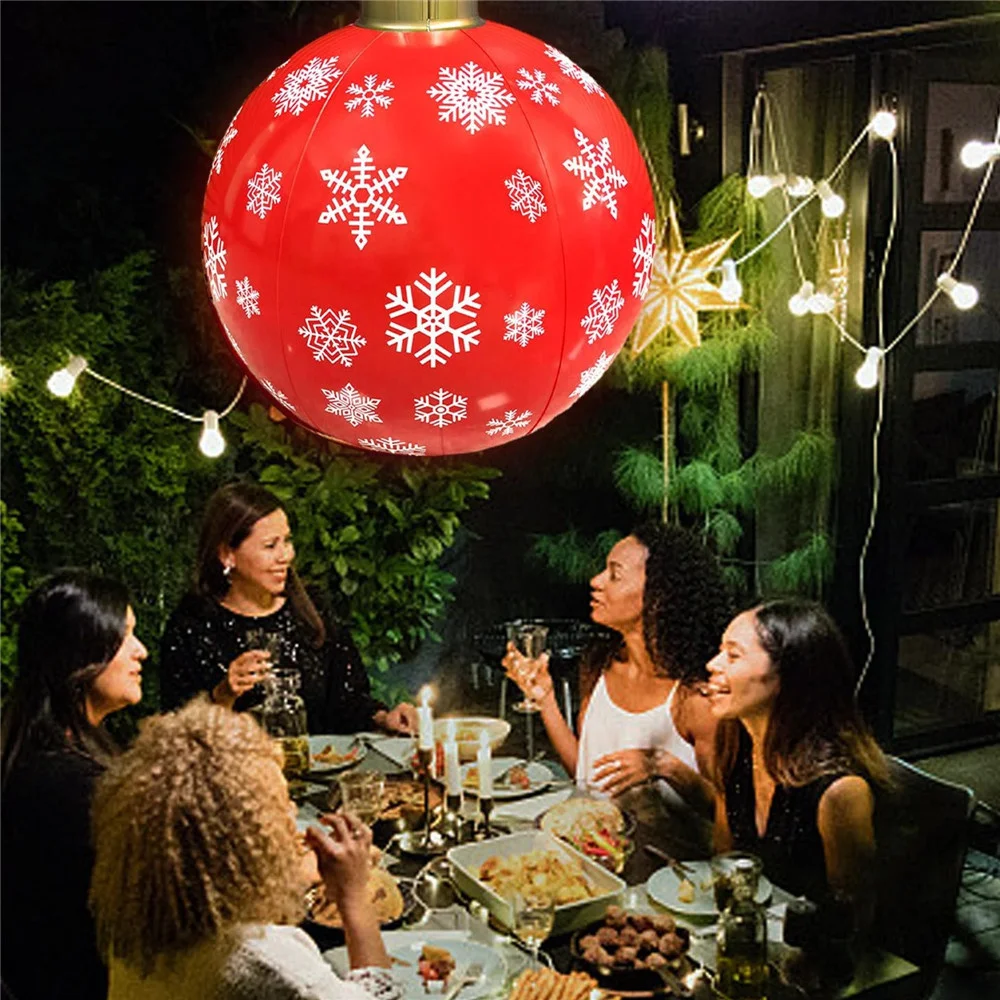 1pcs 60cm Christmas Inflatable Toy Decoration Santa Claus Inflatable Model Ball with Colorful LED Lights Festive Garden