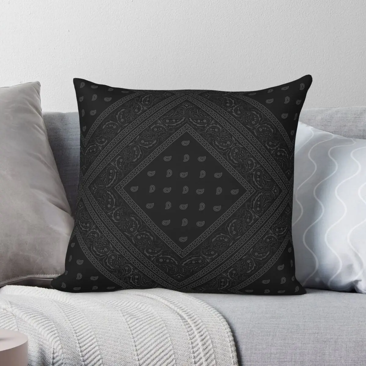 Bandana Black Gray White Square Pillowcase Polyester Linen Velvet Creative Zip Decorative Pillow Case Sofa Cushion Cover
