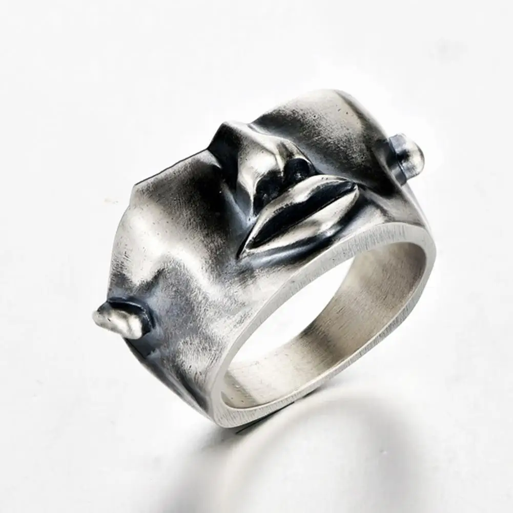 Rust-resistant Ring Fashion Ring for Men Half Face Design Jewelry Trendy Electroplated Texture Ring Personality Gift for Banquet