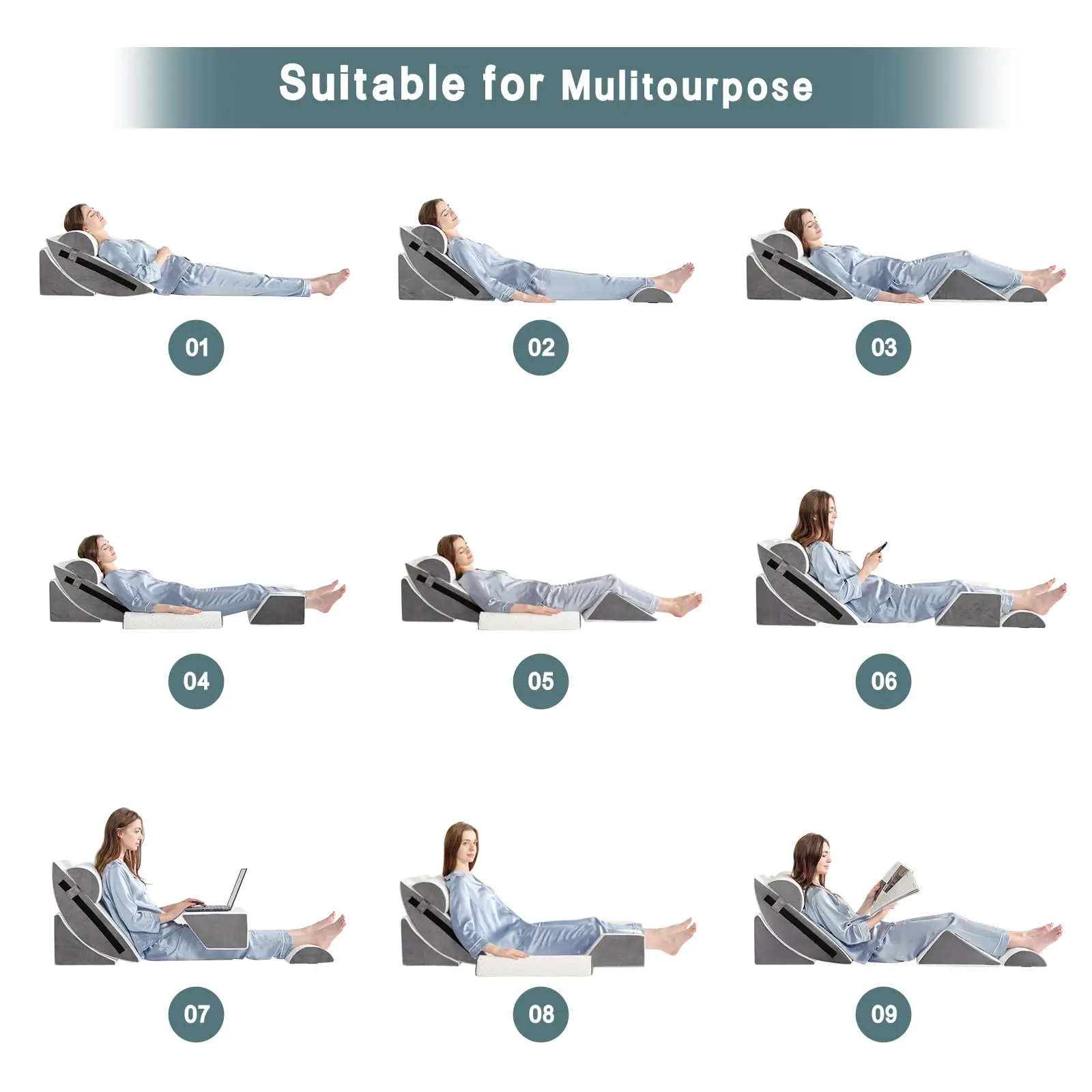 6pcs Orthopedic Bed Wedge Pillow Set for Sleeping, Post Surgery Foam for Body, Back and Leg Pain Relief, Anti Snoring, Heartburn