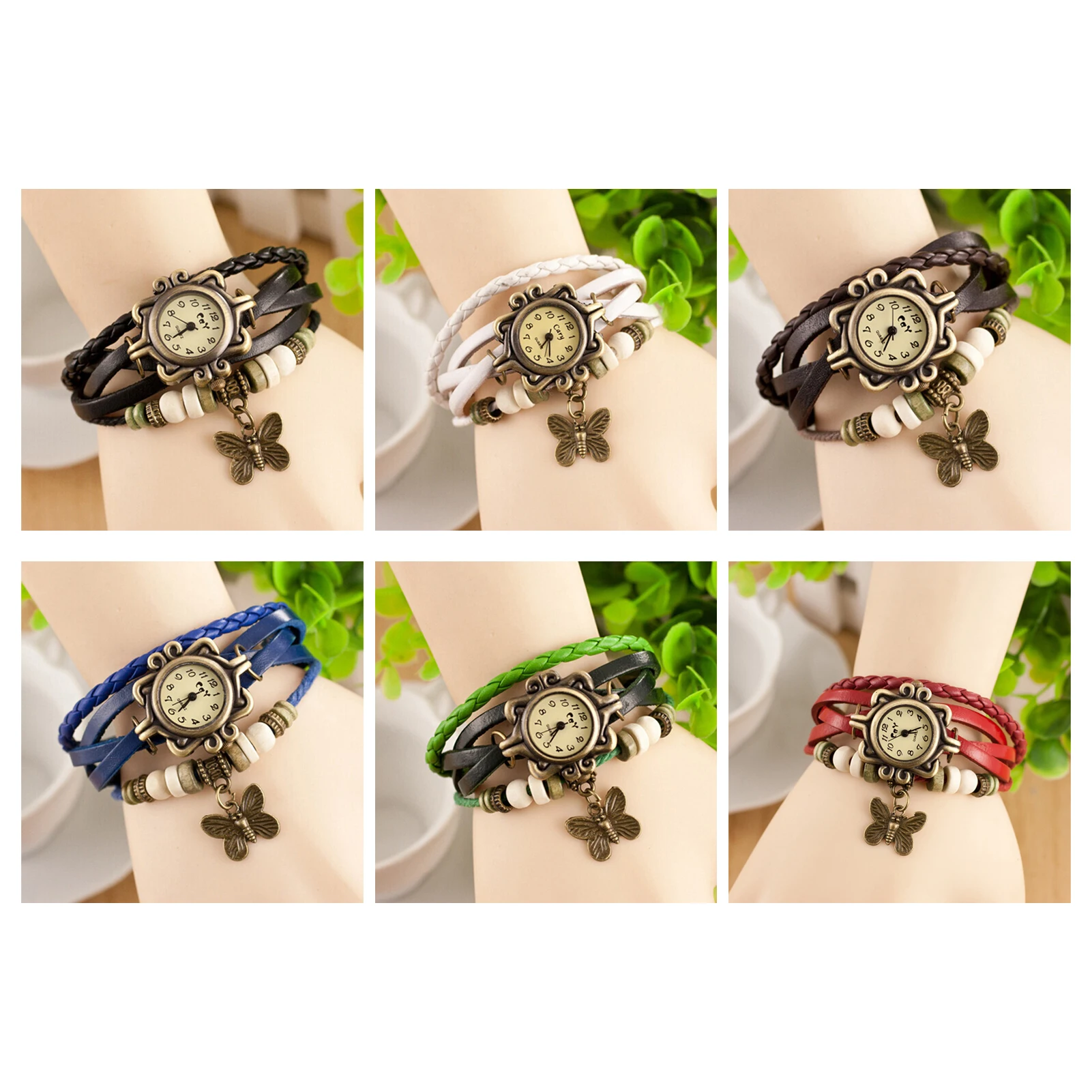 Women\'s Casual Vintage Multilayer Butterfly Faux Leather Bracelet Wrist Watch Ladies Female Clock Montre Femme Relogios 2017 Hot