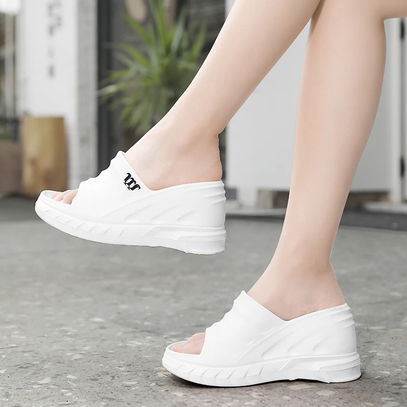 STRONGSHEN 9cm Sloped Heels Women Slippers Platform Wedges Summer Outdoor Comfortable Beach High Slipper Zapatillas De Mujer