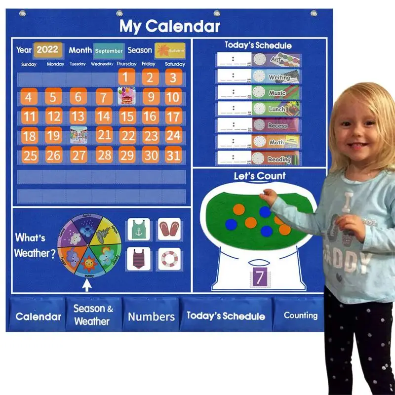 Kids Calendar For Learning Colorful Class Jobs Pocket Chart Teacher's Helper Chalkboard Decor Classroom Bulletin Board