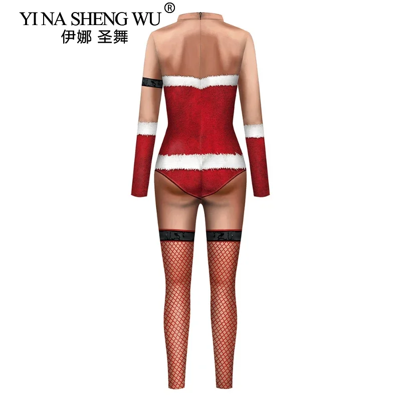 Christmas Costume 3D Printed Sexy Bodysuits Playsuit for Women Long Sleeve Cosplay Costumes Jumpsuit Role Play Outfits Gifts