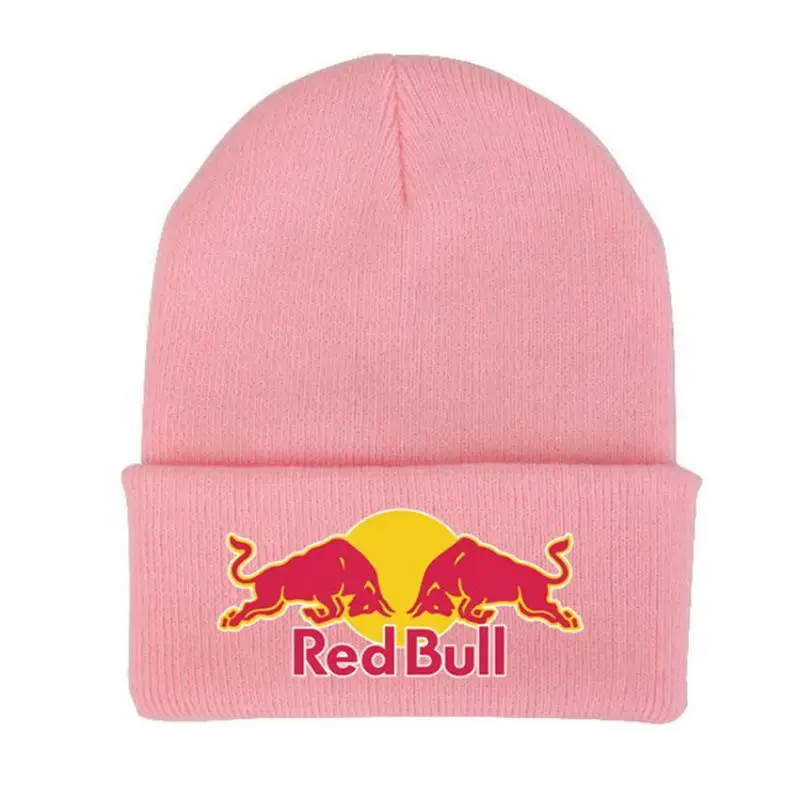 Red Bull Strickmütze, weich und warm, für Damen und Herren, Herbst und Winter, warme Freizeitmütze, gehäkelte bestickte Mütze