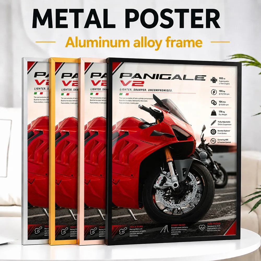 Red Italy Sport Motorcycle Framed Metal Poster Personalized Photo Neon Street Style Wall Art For Home Office Unique Rider Gift