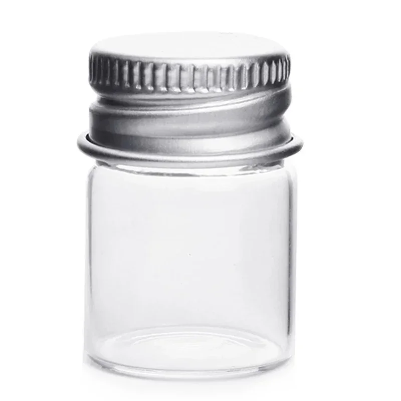 12Pcs 5ml Glass Jar Bottles With Aluminum Cover Small Mini Glass Jars Wish Bottles Tobacco Herb Storage Box Case Sample Bottle