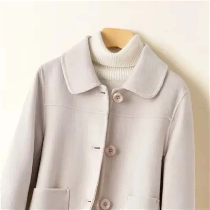 

Осень-зима, новое высококачественное однотонное шерстяное пальто, женское модное шерстяное пальто с кукольным воротником и длинными рукавами, женская верхняя одежда T1499