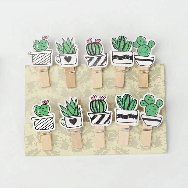 10 Pcs/set Colored Cute cactus Wooden Clip Memo Paper Clothespin Craft Postcard Stationery For Photo Decoration Clips Pegs