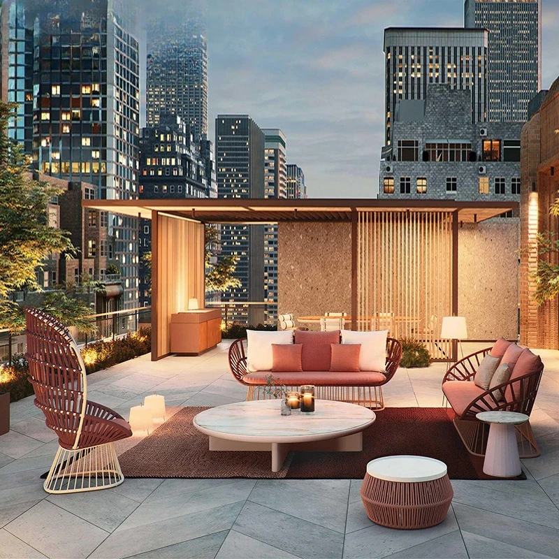 

Nordic outdoor leisure rattan furniture villa garden terrace model room sofa chair coffee table modern simple combination