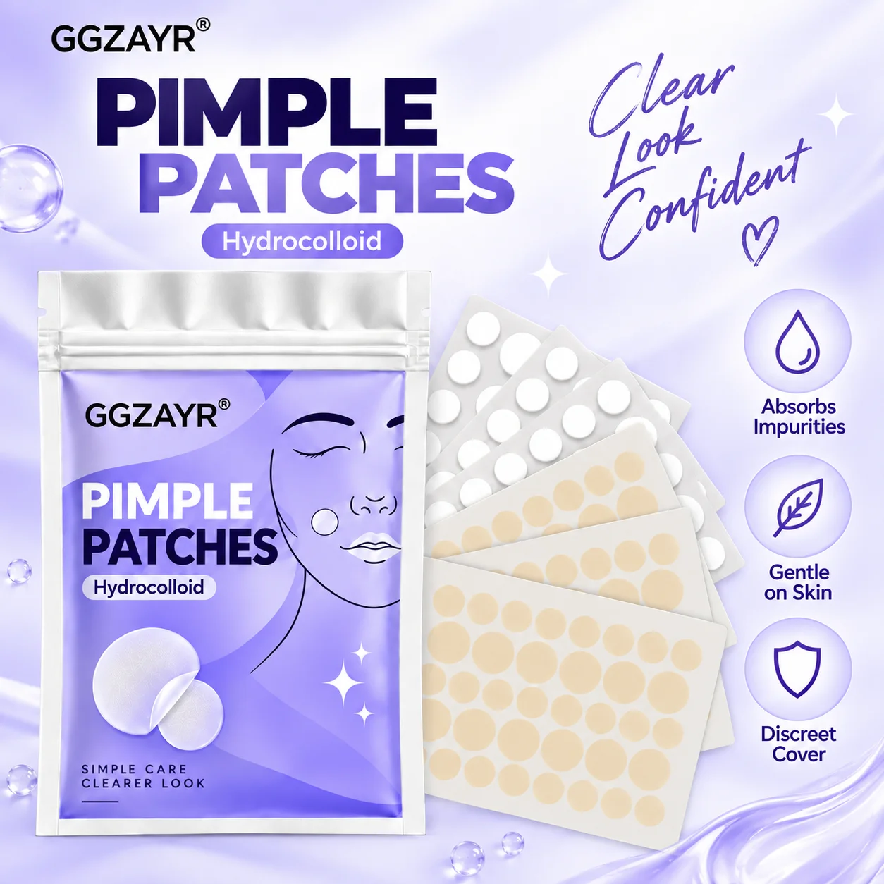 216pcs Hydrocolloid Pimple Patch Sheets, Clear and Beige Round Spot Stickers in Mixed Sizes for Simple Day and Night Face Care