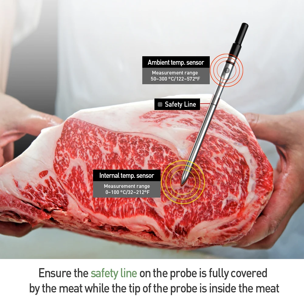 Tuya Digital Bluetooth Wireless Meat Thermometer 170M Range Stainless Steel Probe مع أداة تحكم عن بعد بإضاءة خلفية #4