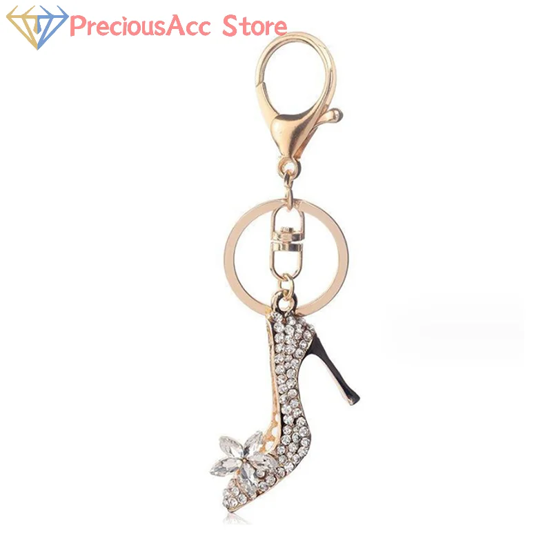 NEW Crystal High Heel Shoe Keychain Purse Car Shiny Rhinestone Key Chain Bag Decorative Alloy Keyring