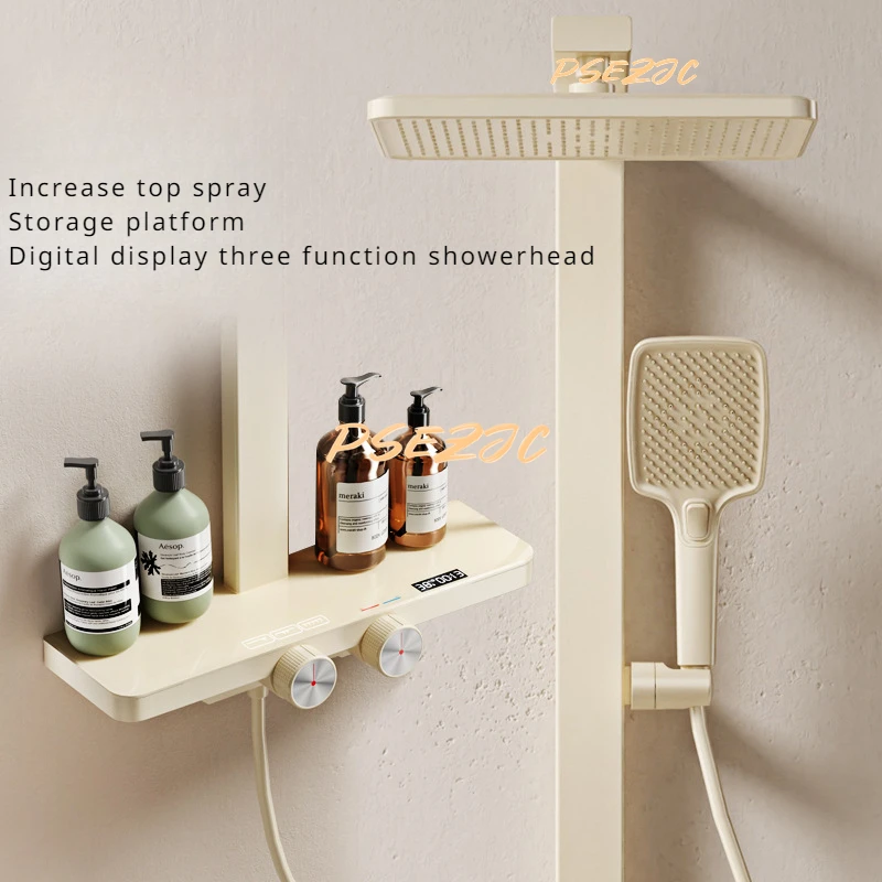 

Household Simple Circular Bathtub Cold and Hot All Copper Milk White Digital Display Shower Shower Set Showerhead