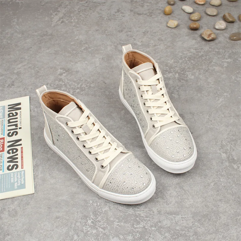 Men\'s high top rhinestone board shoes fashion casual comfortable soft sole breathable luxury zapatillas de hombre A20