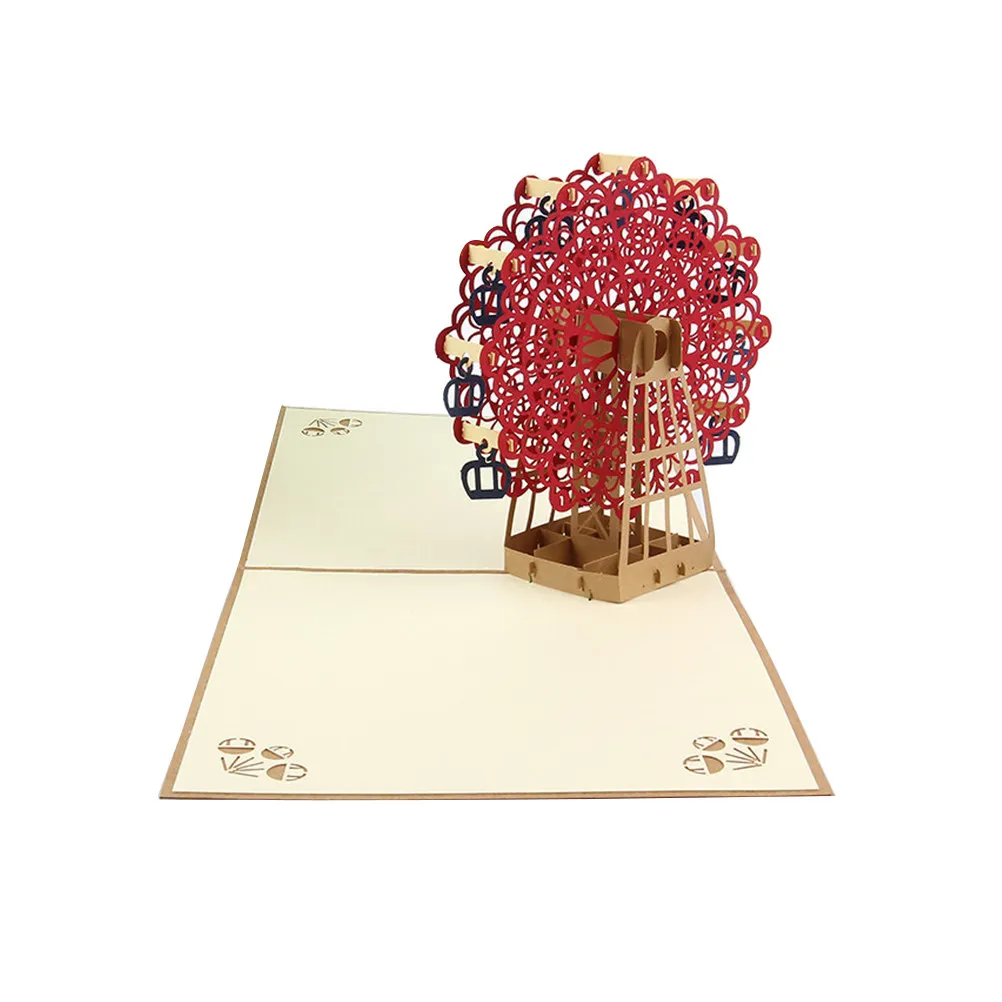 

3D Up Cards Ferris Wheel Style Greeting Card Made of Specialty Paper 15x15cm Smooth Carved Edges Hand-Assembled Delicate Design