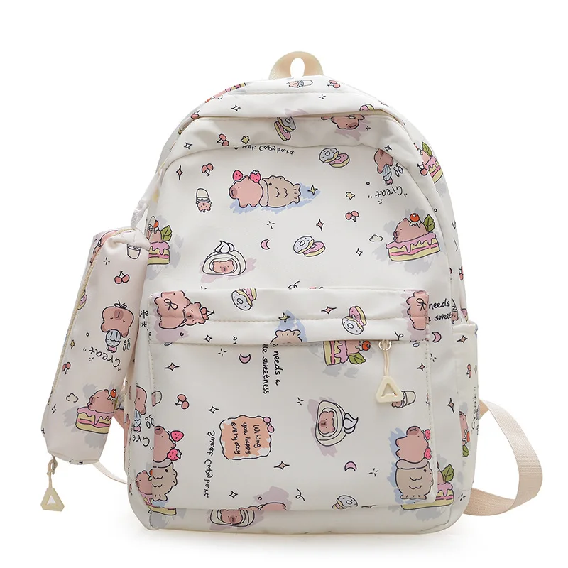 Tas Sekolah Kapibara Lucu Ransel Nilon Tas Bahu Kotak Pensil Kecil Kapasitas Besar Tas Wanita Ransel Hadiah Ulang Tahun Kawaii