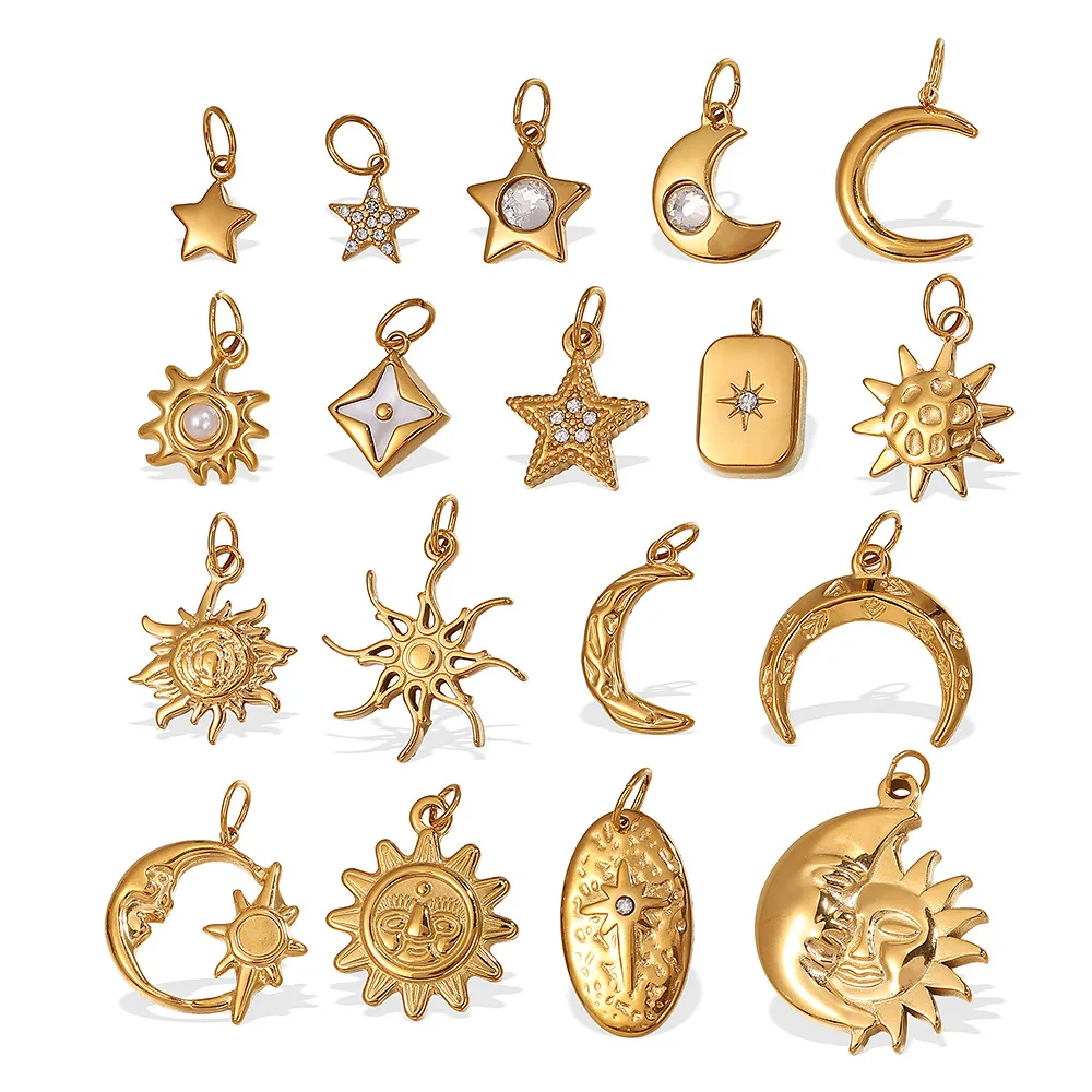 الفولاذ المقاوم للصدأ الرجعية DIY قلادة الشمس ستار القمر سحر ل عقد دي اي واي سوار ، لوازم صنع المجوهرات اكسسوارات