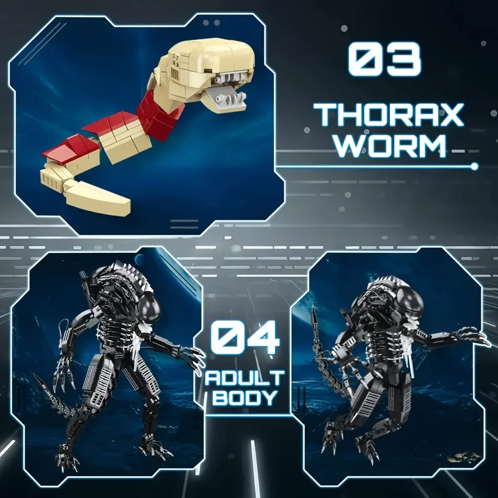 Xenomorph Alien Baustein-Modell, Horrorfilm-Alien-Kreatur MOC-Bausteine-Set, Bewegliche Mecha-Figur mit Basis, Sammlerstück Horror-Spielzeug-Geschenk für Erwachsene Fans – Detail 6