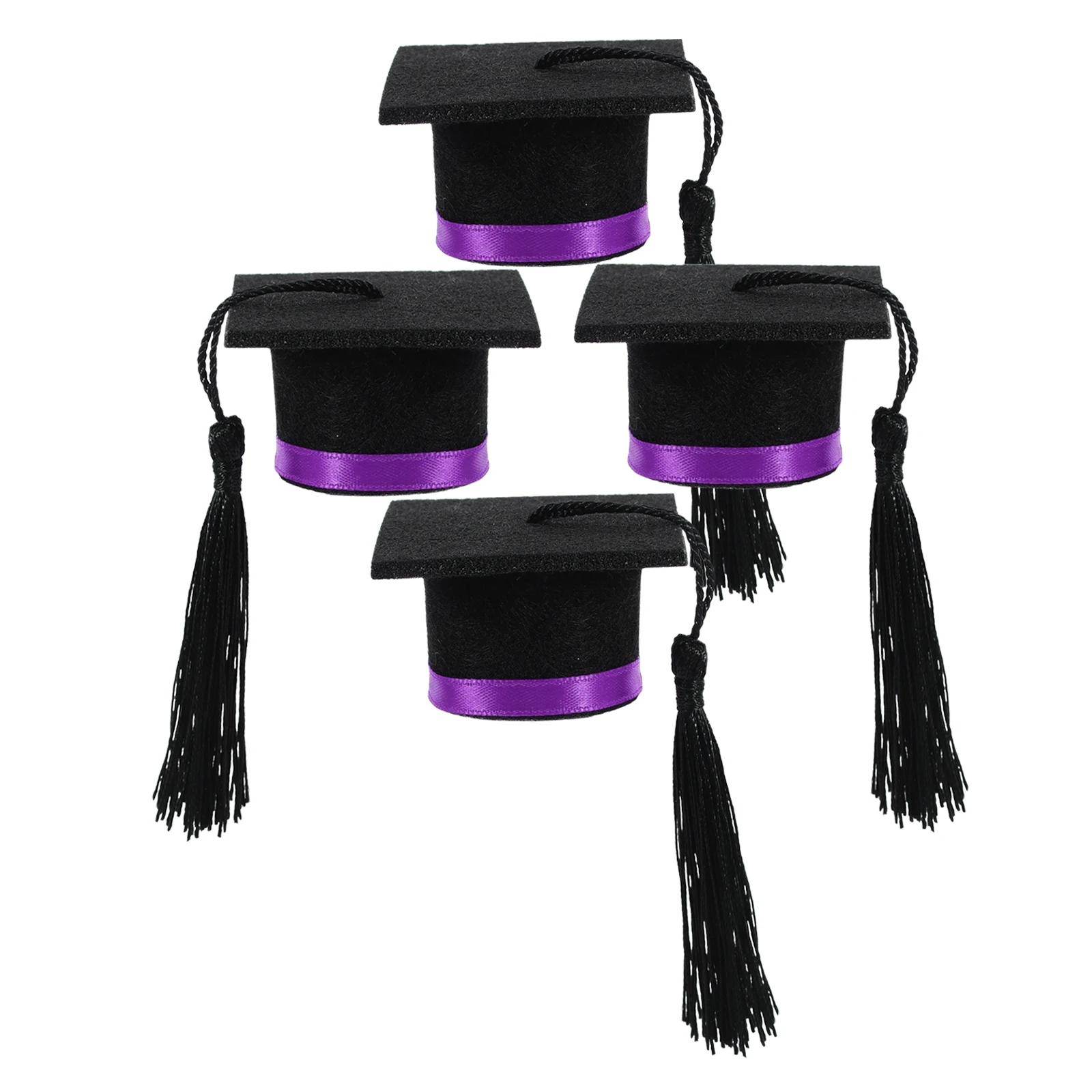 

4pcs Mini Doctor Graduation Hat Bottle Caps Purple Ribbon Felt Cloth Jar Topper Beverage Covers Party Supplies Bar Tools