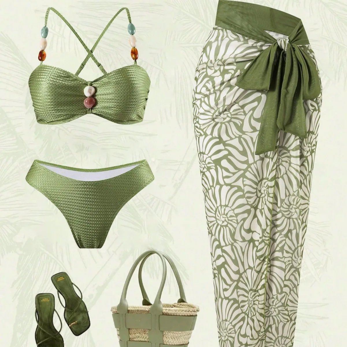 

Bathing Suit Women Bead Split Swimsuit Women's Explosion Beautiful Three-piece Bikini Beach Suit