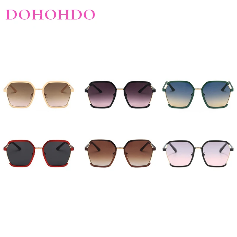 Luxury Designer Metal Square Half Frame Women Vintage Big Frame Men Sunglass Outdoor Driving Travel Eyewear Ladies Lentes UV400