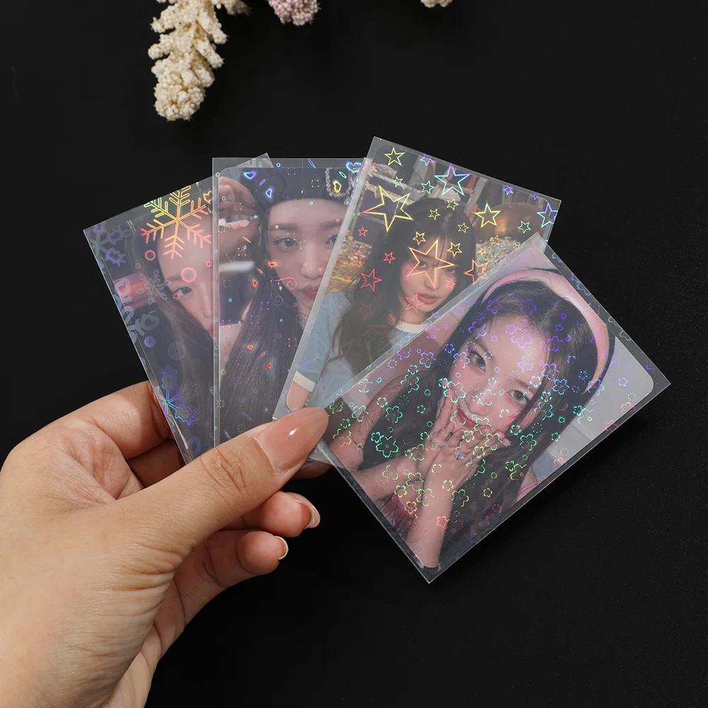 50Pcs/pack Toploader Glittery Love Heart Fireworks Photocard Sleeves Idol Photo Cards Protective Storage Bag Card Protector