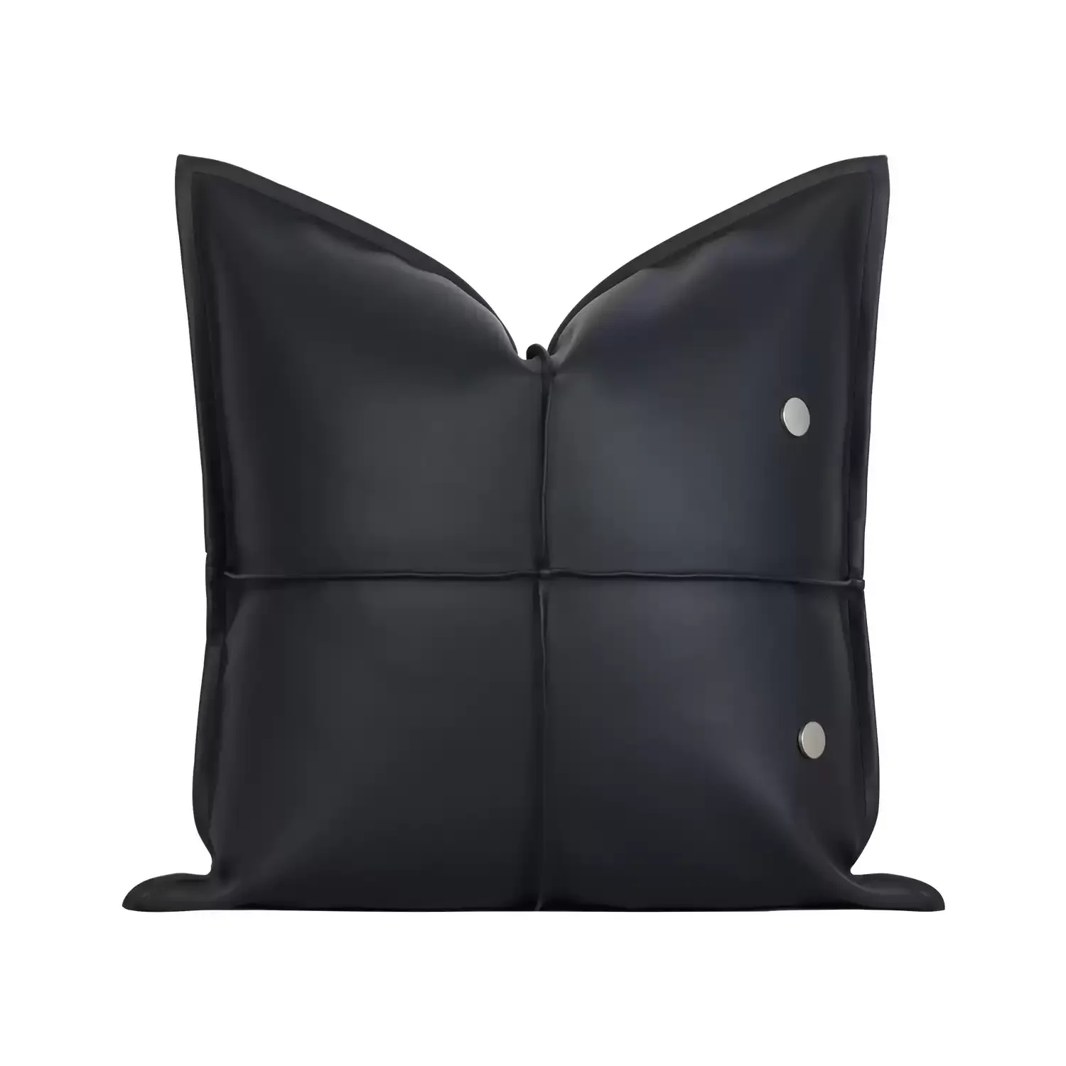 

RUIYI Modern Minimalist Black PU Leather Throw Pillow Case Four Grid Stitching Metal Round Button Decor Sofa Cushion Covers