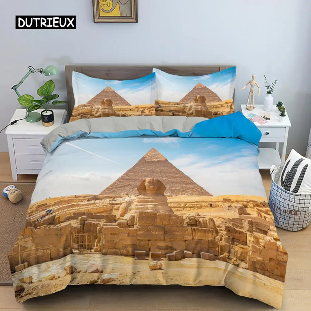 

Ancient Egyptian Pyramids Bedding Set Classical Architecture Duvet Cover Bedclothes King Twin Queen Double Polyester Quilt Cover