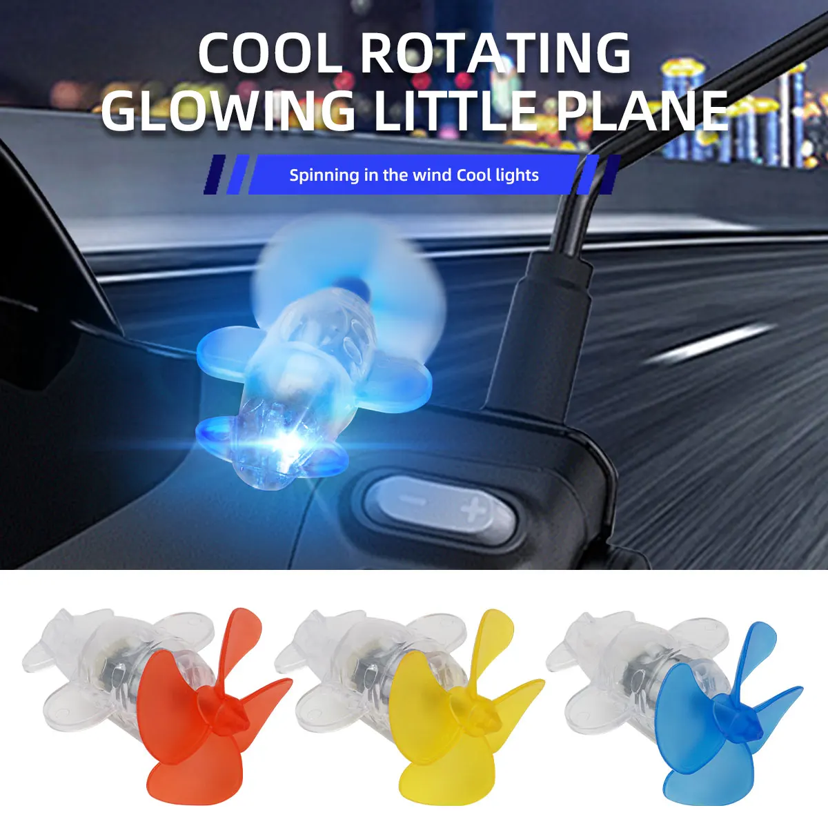 

Wind Power Generation LED Light Safe Riding Warning Effect Car Moto Decorations with Traceless Adhesive Small Airplane Ornament
