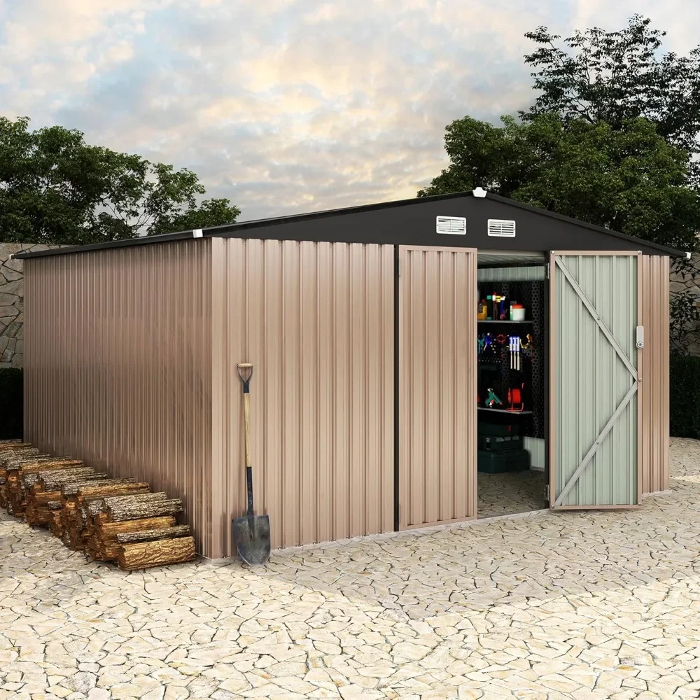 

10x12 FT Metal Storage Sheds Outdoor, Metal Tool Shed with Lockable Door, Utility Sheds Buildings with Air Vent