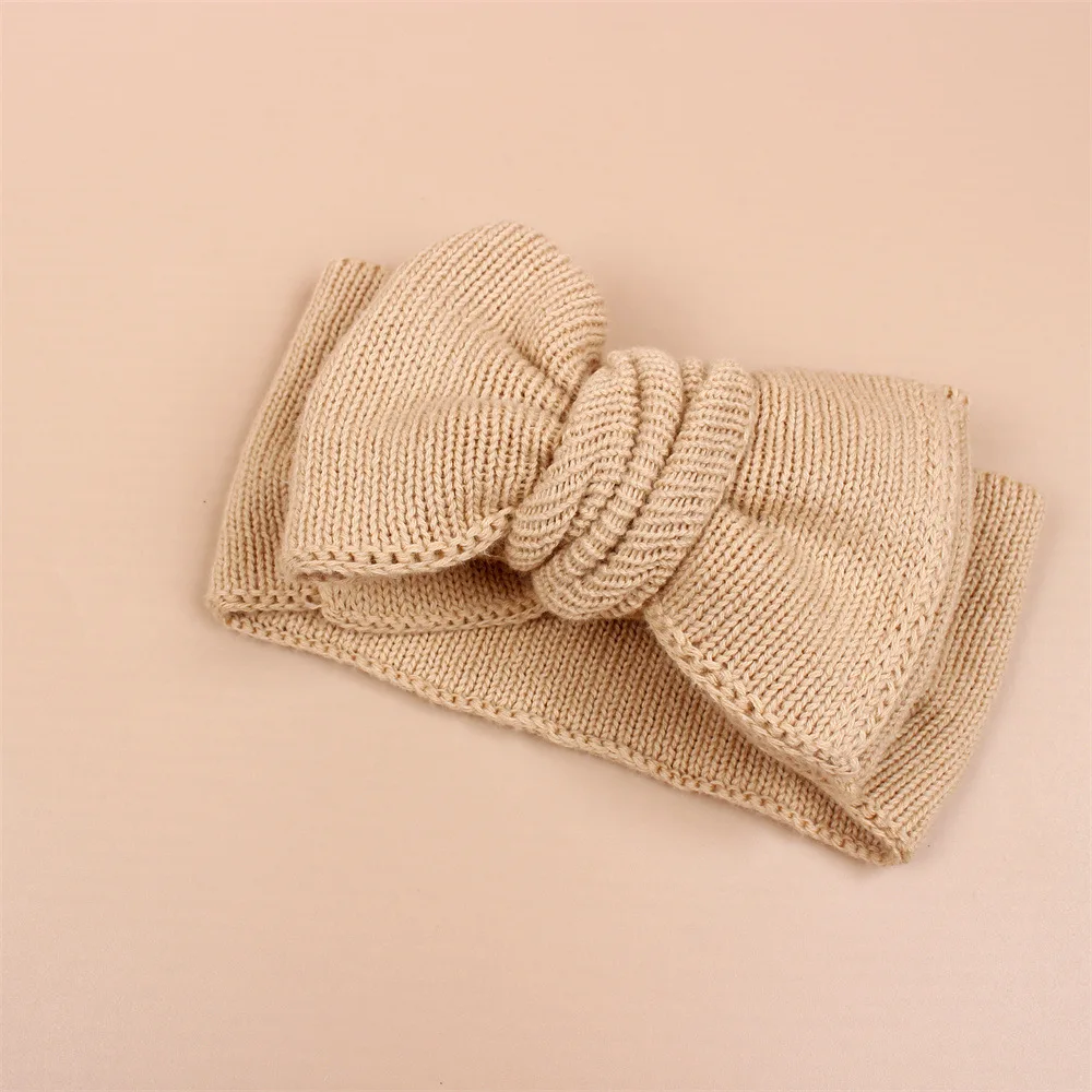 New trend Baby Headbands Double Bows Popular Cotton Knitted Chunky Oversized Topknot Head Wraps Kids Woolen Hair Bands