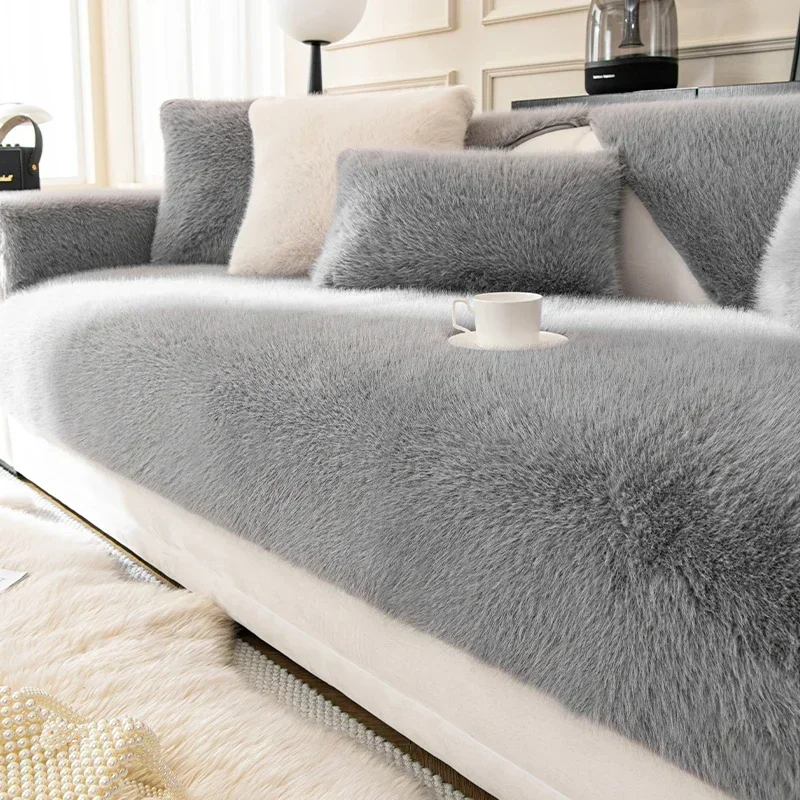 1PC Rabbit Plush Sofa Seat Cover Warm Sofa Towel Slipcover Universal Non-slip L shape Couch Blanket Seat Cushion for Living Room